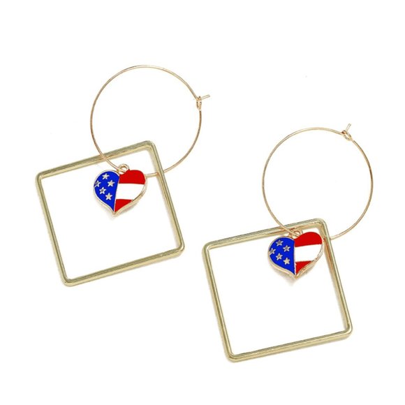Heart Patriotic Earrings | American Flag Earrings - Picture 2 of 3